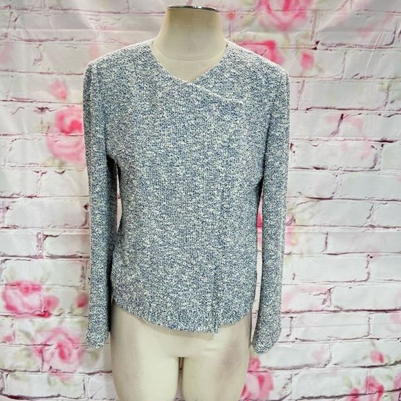 Joie Women's Hidden Zip-Up Tweed Long Sleeve Blue / White Moto Jacket Size L - Picture 3 of 13